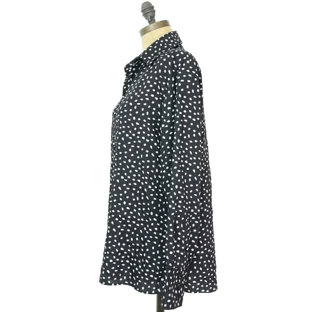 JASON WU Polka Dot Printed Shirt Size 8 Black Button-Up Long Sleeve EUC B36